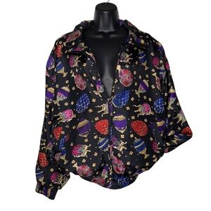 Vintage Gypsy 100% Silk 80s 90s Lantern Print Windbreaker Bomber Jacket Nylon